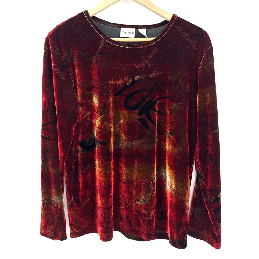 Vintage Chico's Womens Velvet Asian Inspired Top Size 2/Large Y2K Art To Wear